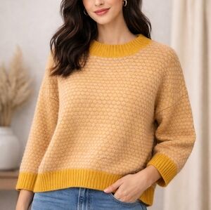 The Korner Anthropologie Angora Blend Honeycomb Knit Mustard Yellow Sweater S/M